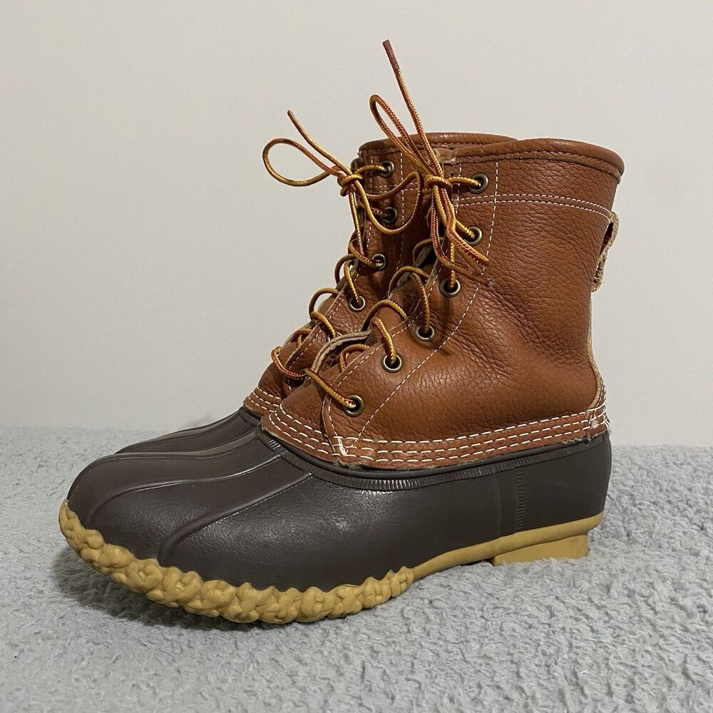 LL Bean Boots 8" Womens 7 Brown Leather Shearling Lined Duck Waterproof USA